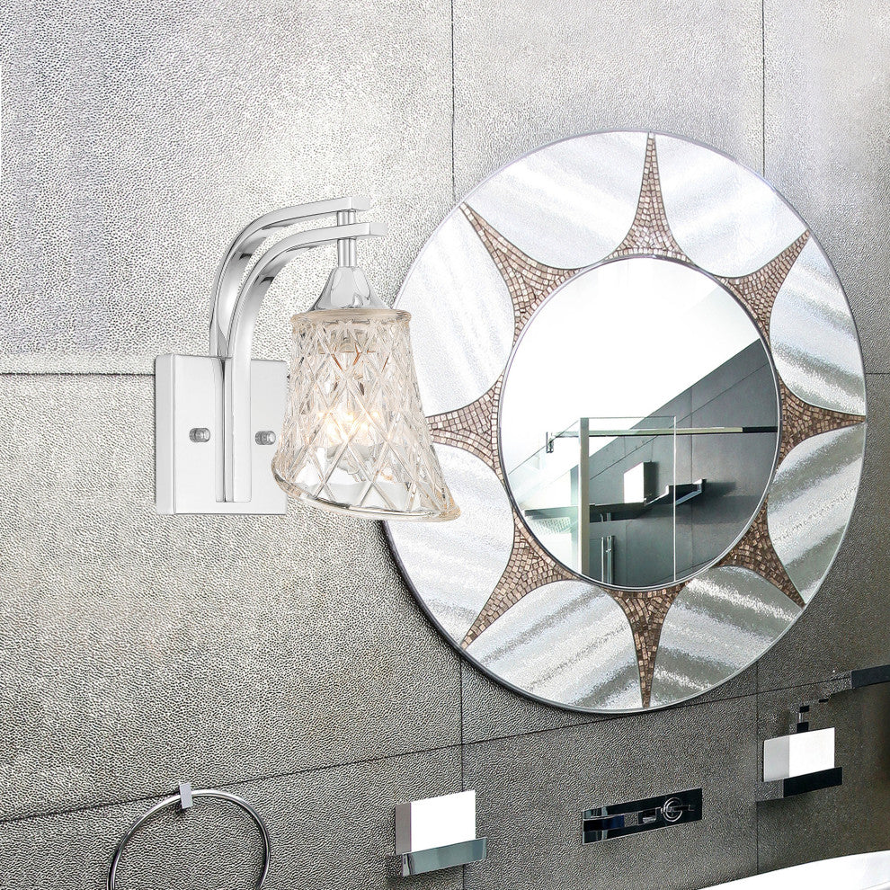 1 Light Dimmable Polished Chrome Armed Sconce