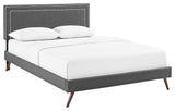 Virginia Queen Upholstered Fabric Platform Bed With Round Splayed Legs, Gray