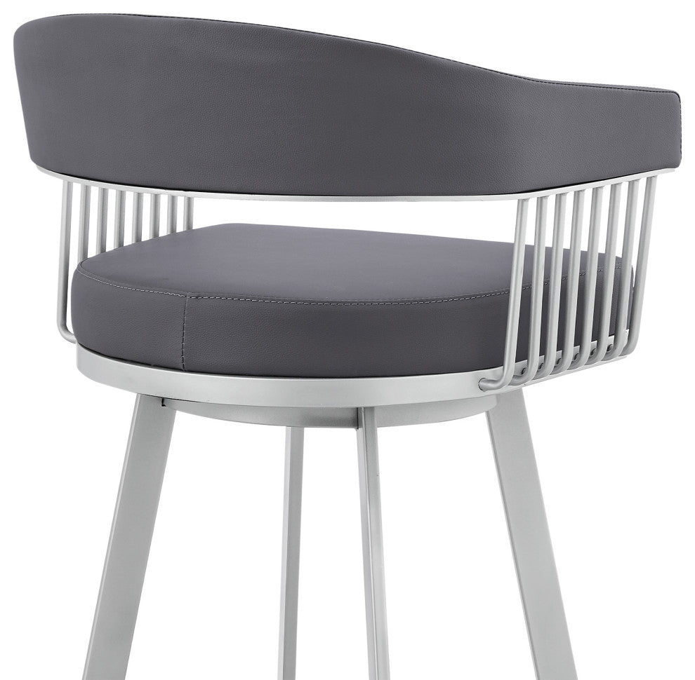 Chelsea 29" Slate Grey Faux Leather and Silver Metal Bar Stool