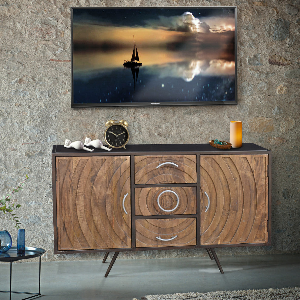 Toltec Mango Wood and Metal Buffet With 3 Drawers and 2 Doors