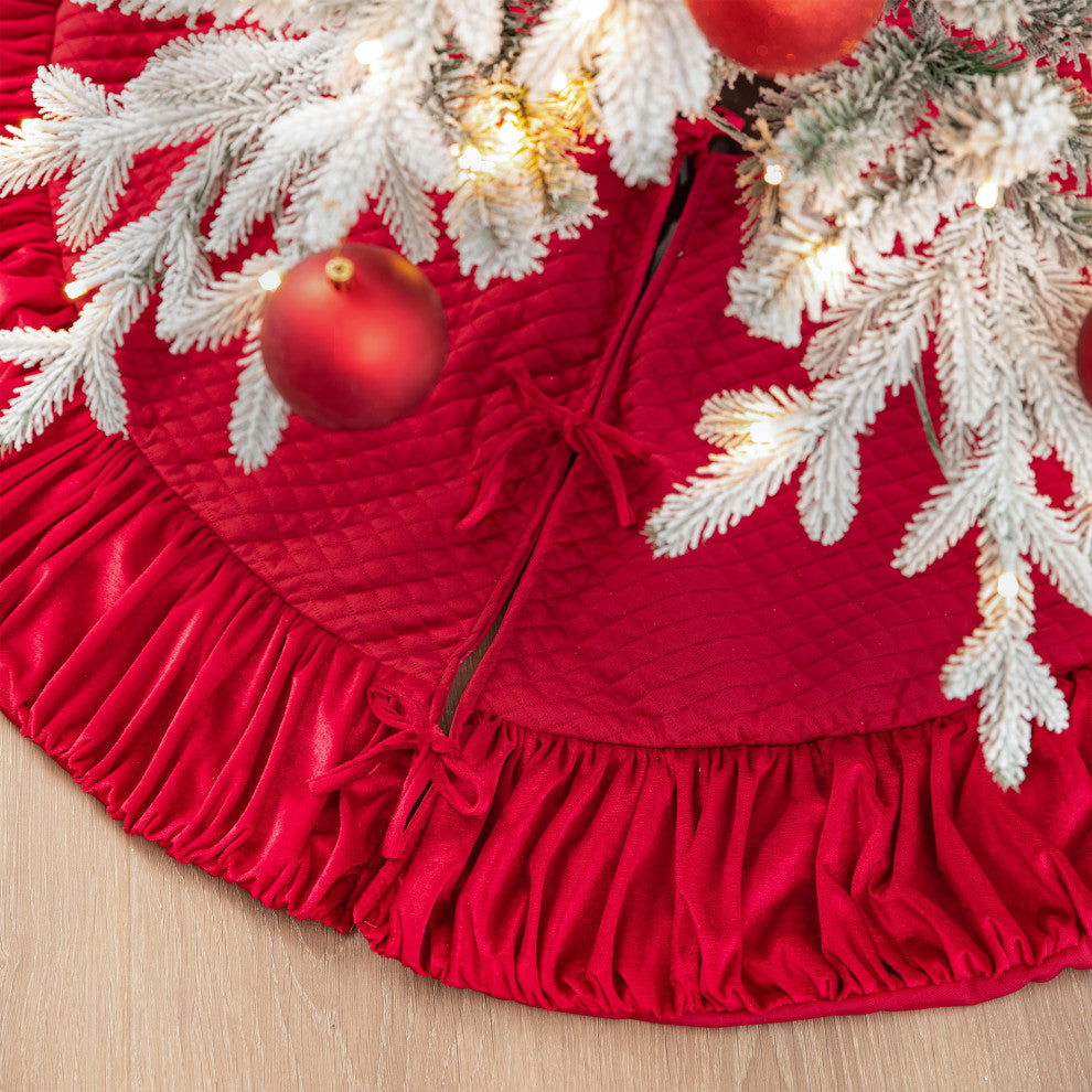 48''D Velvet Ruffled Christmas Tree Skirt