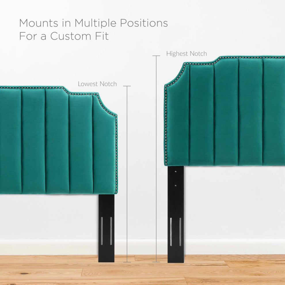 Headboard, Full Queen Size, Velvet, Teal Blue, Modern Contemporary, Bedroom
