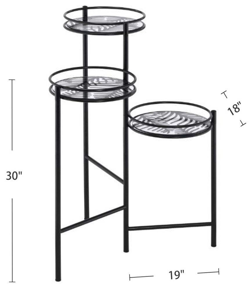 Metal Plant Stand With 3 Open Compartments, Black