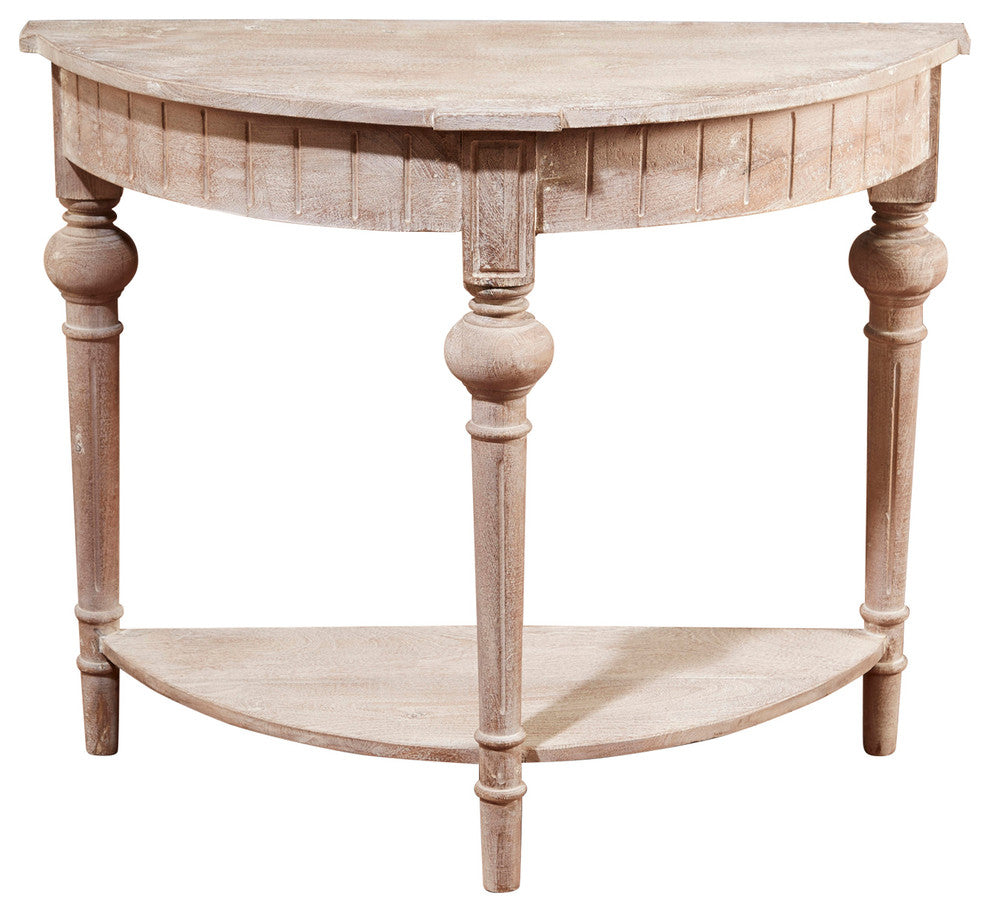 Half Round Console With Shelf, Weathered Finish