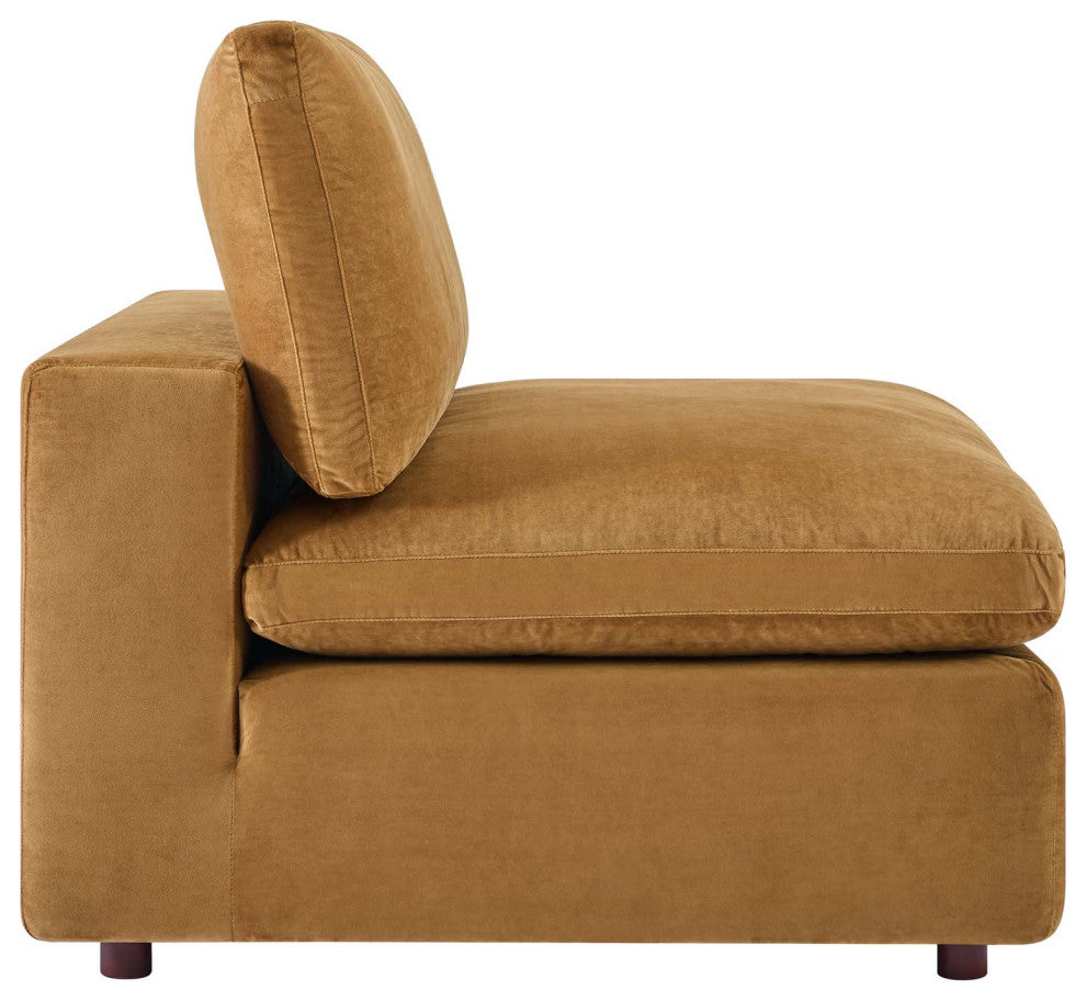 Commix Down Filled Overstuffed Performance Velvet 3-Seater Sofa Cognac