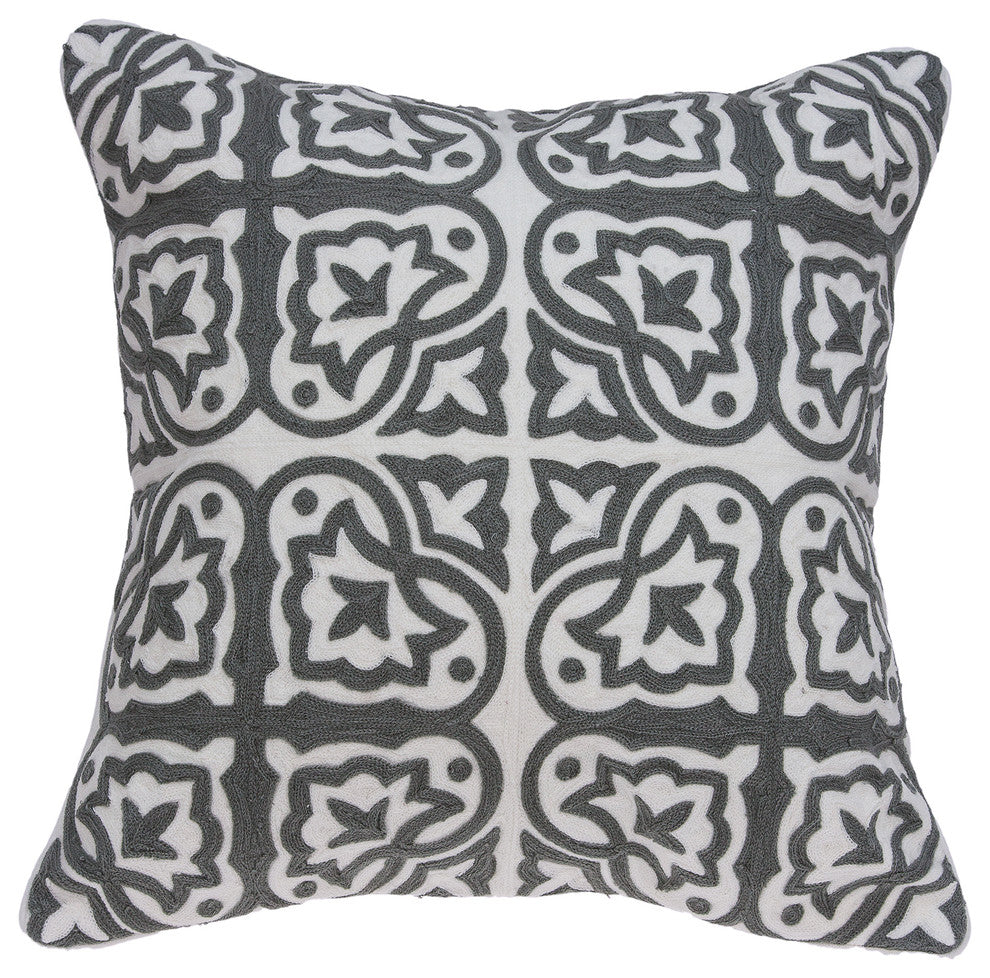 Heera Traditional Gray and White Pillow Cover With Poly Insert