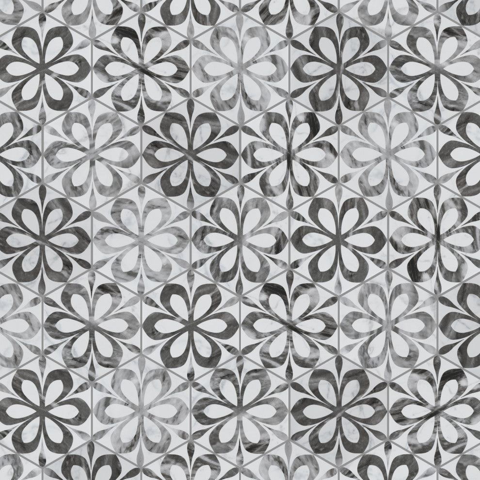 Classico Bardiglio Hex Porcelain Floor and Wall Tile Sample, White
