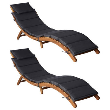 vidaXL 2x Sun Loungers with Cushions Dark Gray Solid Wood Acacia Sun Tan Bed