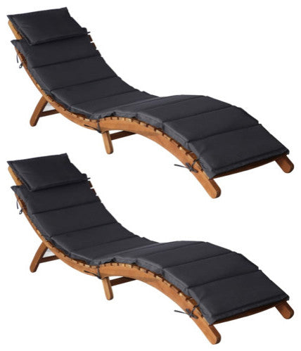 vidaXL 2x Sun Loungers with Cushions Dark Gray Solid Wood Acacia Sun Tan Bed