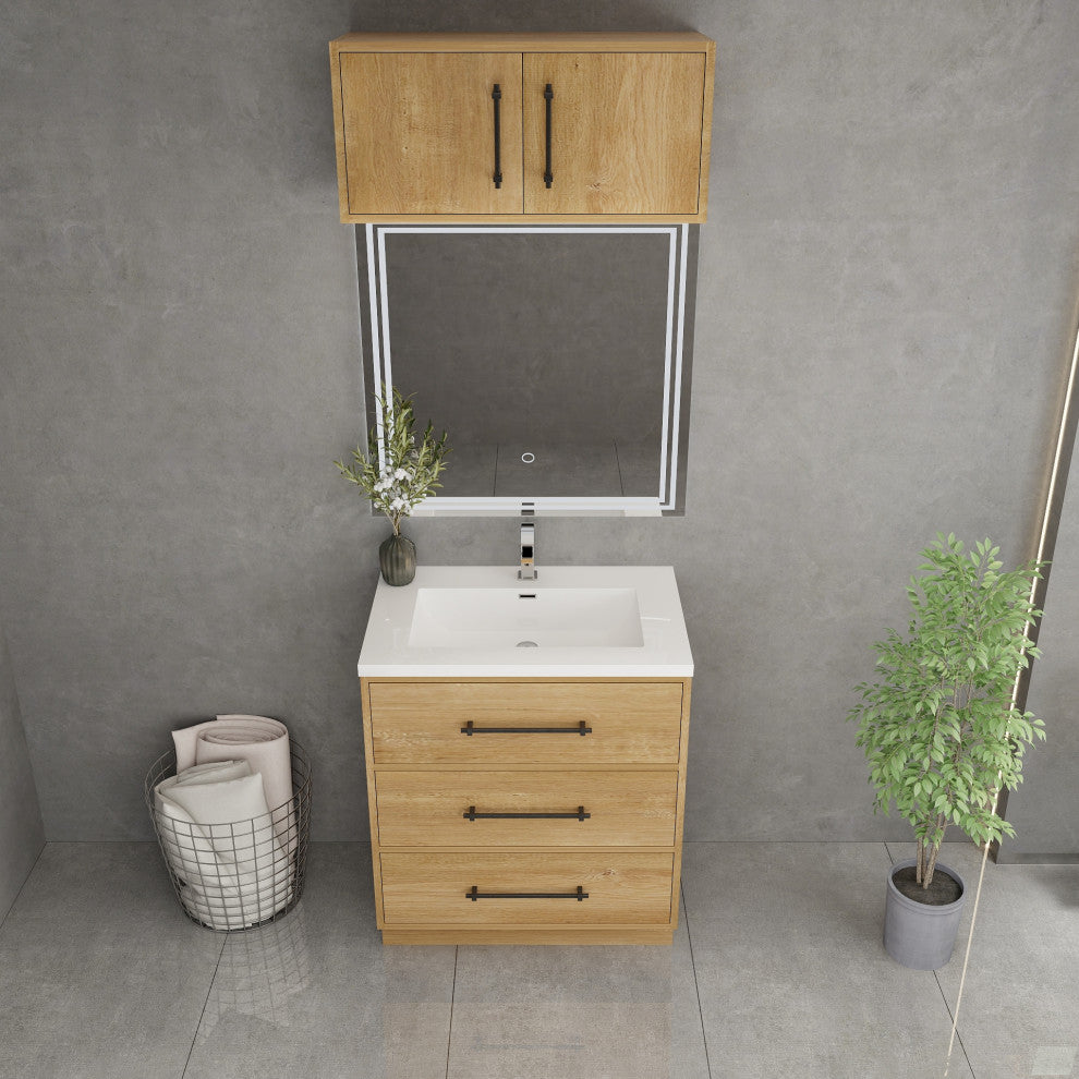 Victoria 30" Solid Wood Bath Vanity, Overhead Cabinet, Oak
