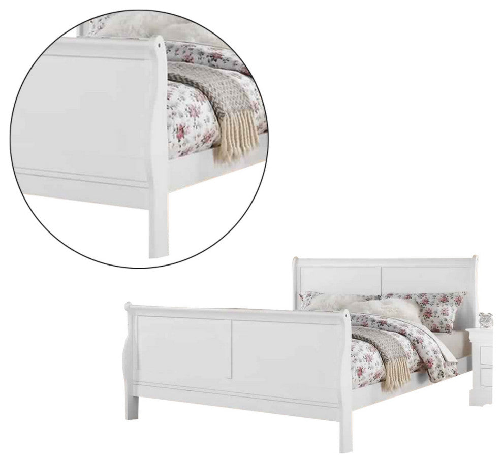Benzara BM225044 Sleigh Design Full Size Bed with Sleek Legs, White