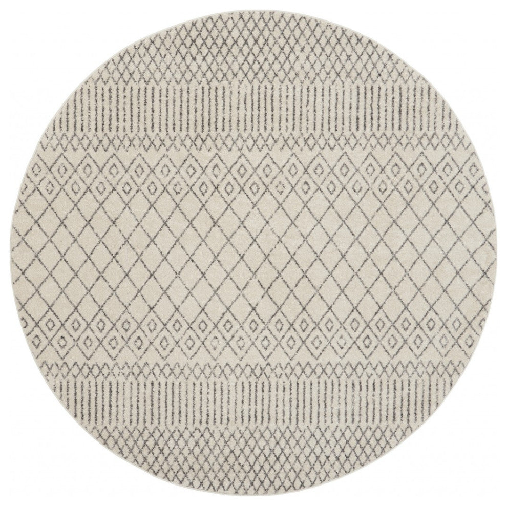 8" Round Ivory and Gray Geometric Area Rug