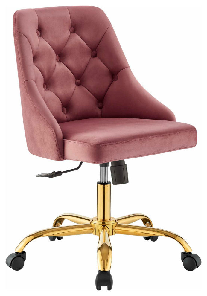 Distinct Tufted Swivel Performance Velvet Office Chair - Gold Dusty Rose