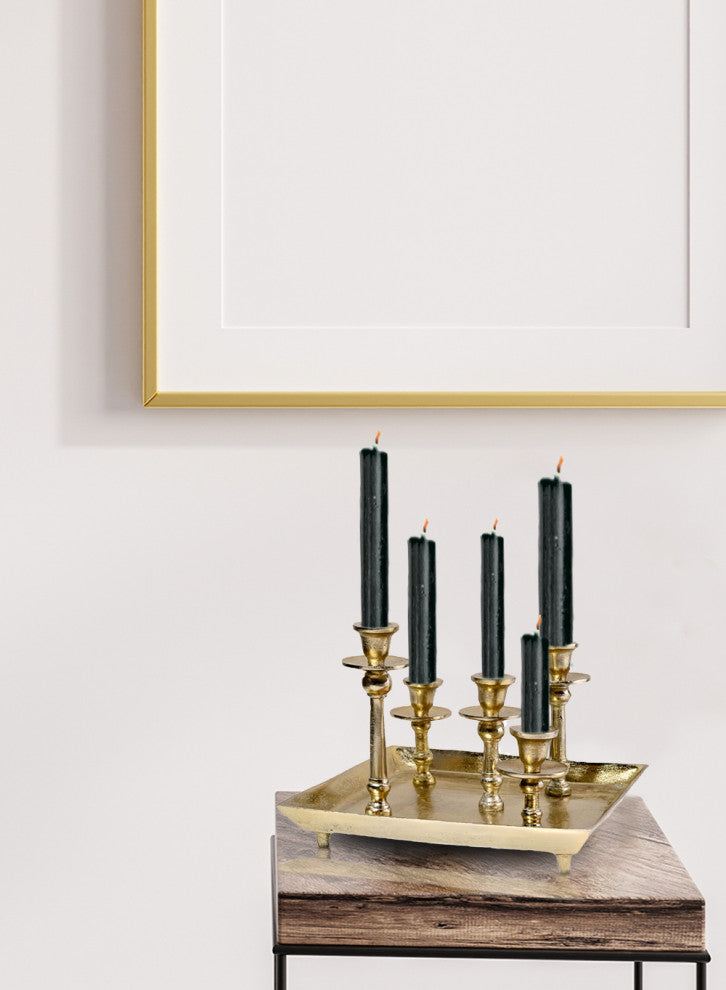 Serene Spaces Living Gold Candlesticks on Square Tray, 12.75" Square & 9" Tall