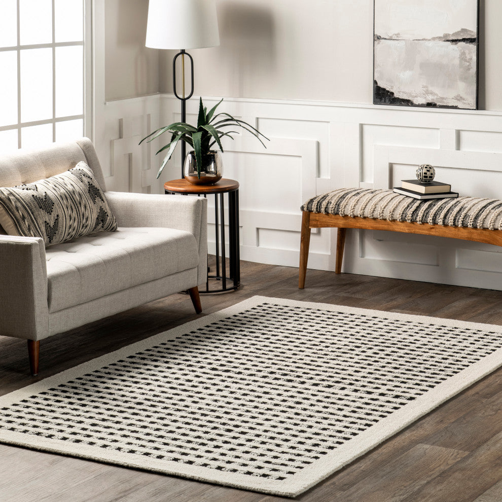 Nuloom Adahlia Checkered Wool Rug, Ivory 5' x 8'