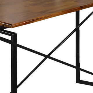 Rectangular Wooden Dining Table with X Shape Metal Base, Black and Brown