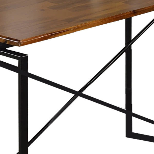 Rectangular Wooden Dining Table with X Shape Metal Base, Black and Brown