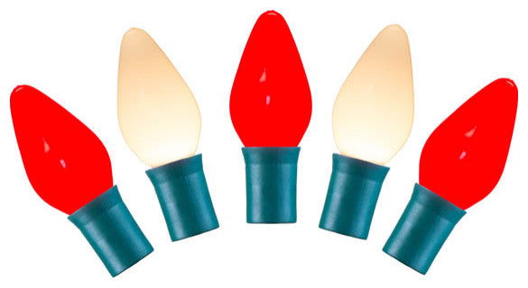 Vickerman X8Gc765 25 Red-Warm White Ceramic C7 Led Light, 16' Christmas Light