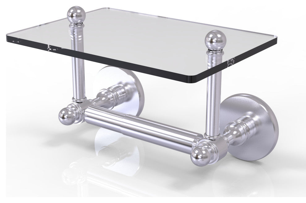 Prestige Skyline 2-Post Toilet Tissue Holder with Glass Shelf, Satin Chrome
