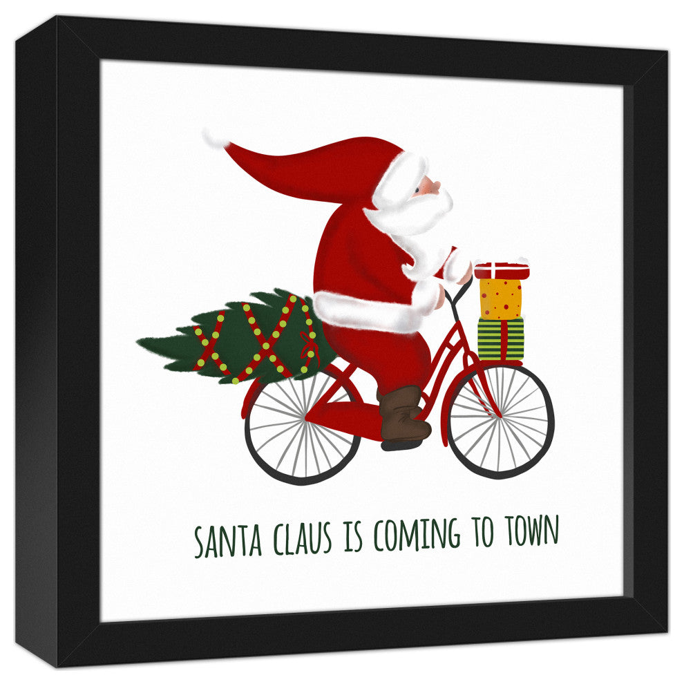 Santa's Bike 12x12 Black Framed Canvas