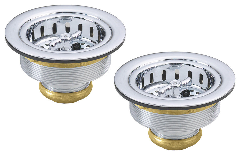 Two Wing Nut Style Large Kitchen Basket Strainer, Polished Brass, Polished Chrome