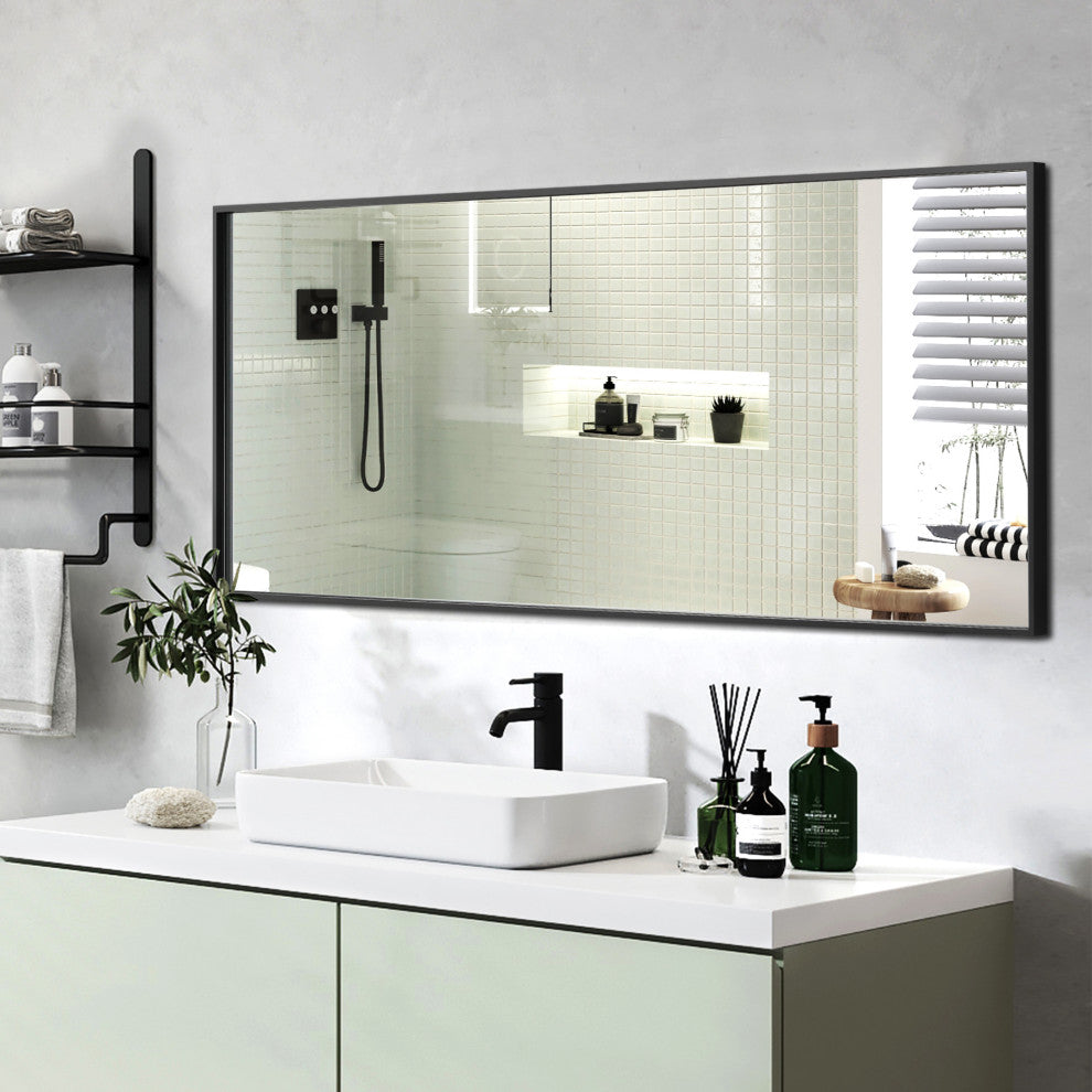 Rectangle Metal Framed Wall Mirror Bathroom Vanity Mirror, Black, 20"x40