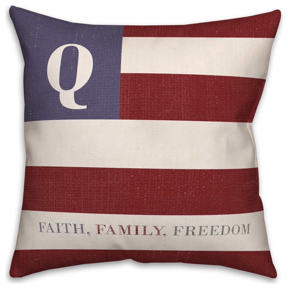 Faith Family Freedom Monogram Flag Q 18x18 Spun Poly Pillow
