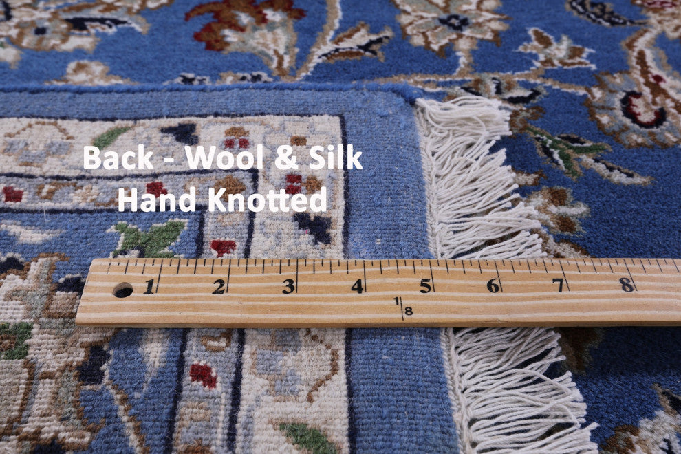 6' Square Persian Nain Wool & Silk Handmade Rug - Q13133