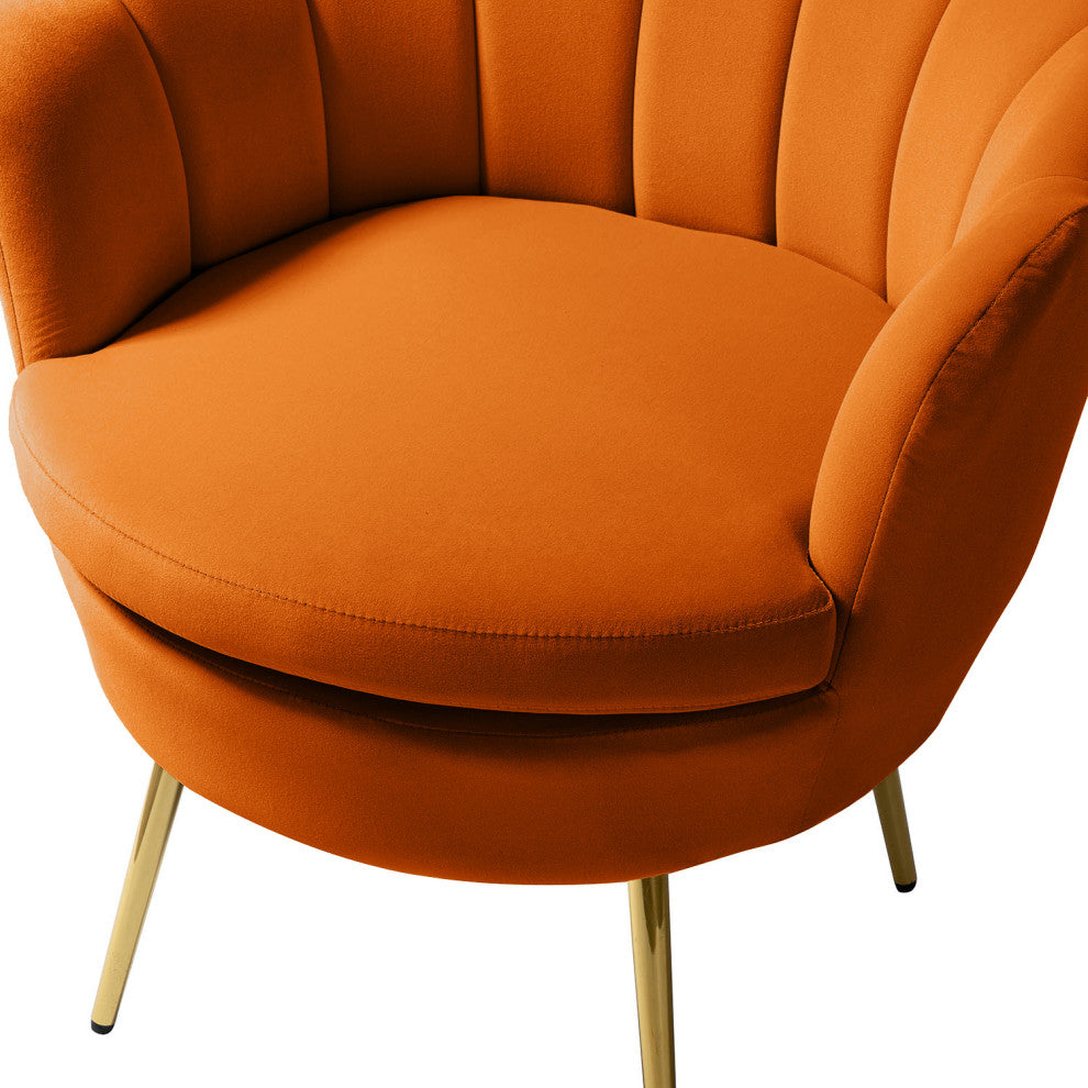 Velvet Accent Barrel Chair With Scalloped Seashell Edges Set of 2, Orange