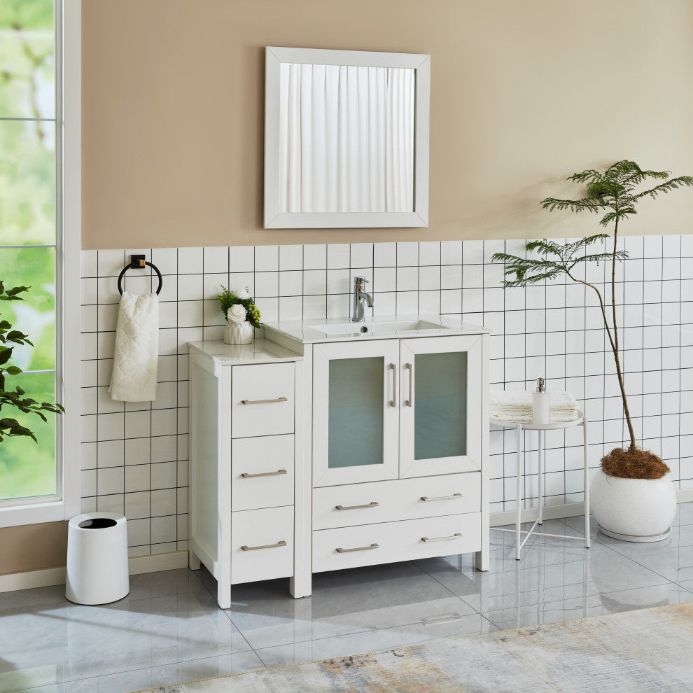 Vanity Art Single-Sink Vanity Set With Ceramic Top, 42", White