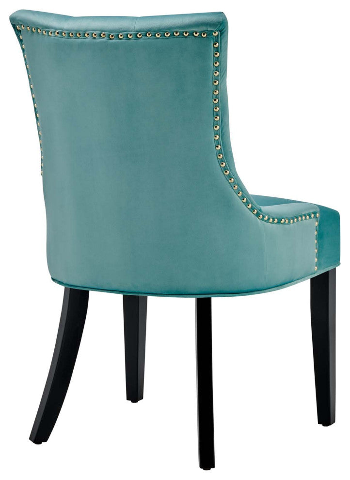 Tufted Side Dining Chair, Set of 2, Velvet, Wood, Blue, Cafe Bistro Restaurant