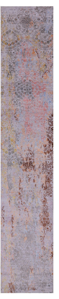 Runner Wool and Silk Modern Handmade Rug 2' 7" X 13' 10" Q9264