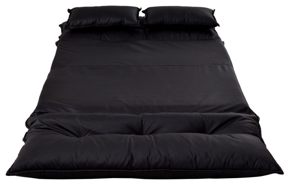 Costway PU Leather Foldable Modern Floor Sofa Bed Video Gaming 2 Pillows Black