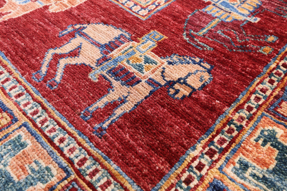 6' 8" X 9' 11" Handmade Antiqued Pazyryk Historical Design Wool Rug Q10706