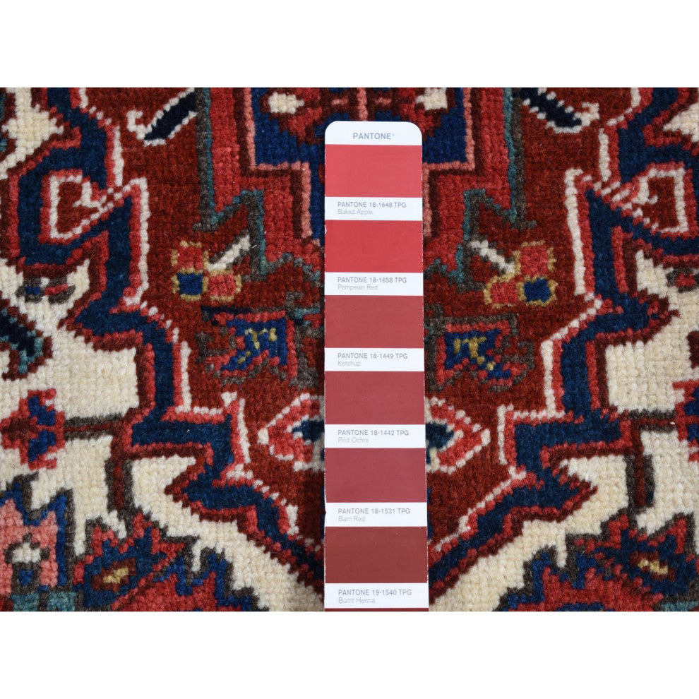 Red, Semi Antique Persian Heriz, Hand Knotted, Soft Wool Rug, 4'7"x8'8"