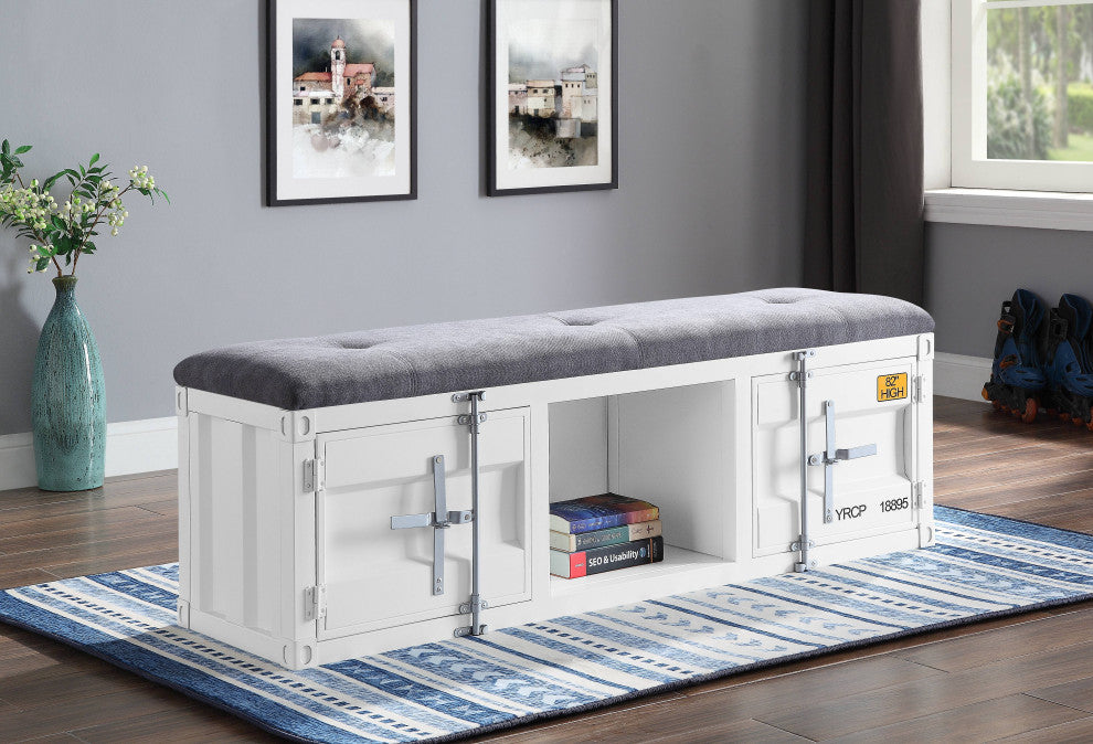 ACME Cargo Storage Bench, Gray Fabric and White