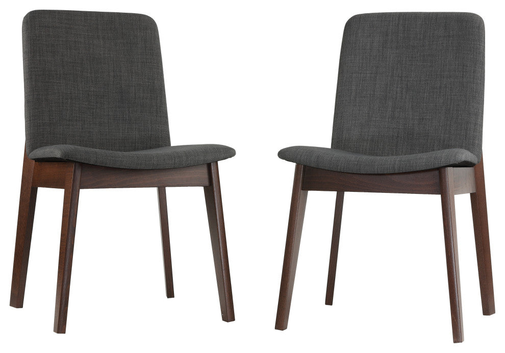 Cortesi Home Bjorn Dining Chair, Charcoal Fabric, Walnut Finish, Set of 2