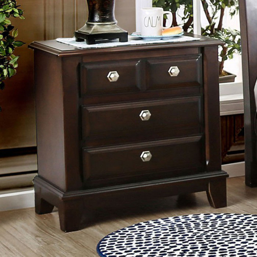 Benzara BM123250 Litchville Contemporary Night Stand In Brown Cherry Finish