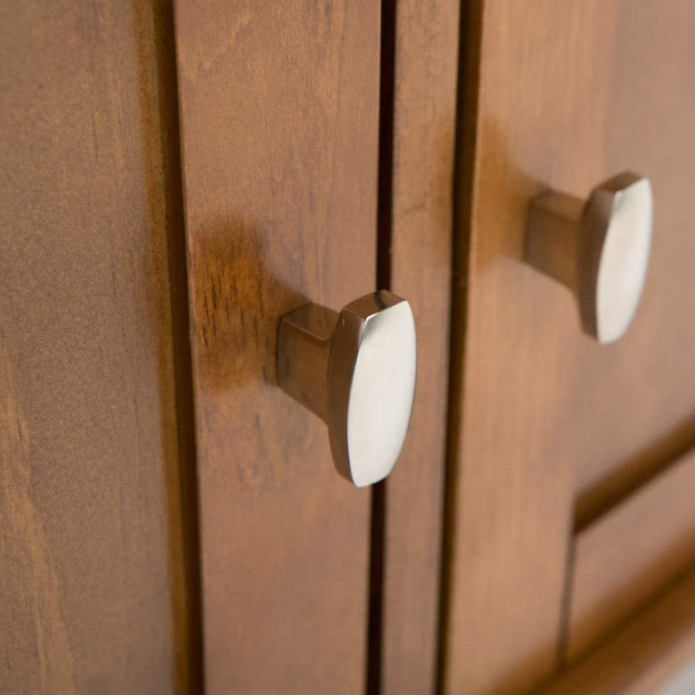 Large Storage Bench, Cabinet Doors With Brushed Nickel Knobs, Light Golden Brown