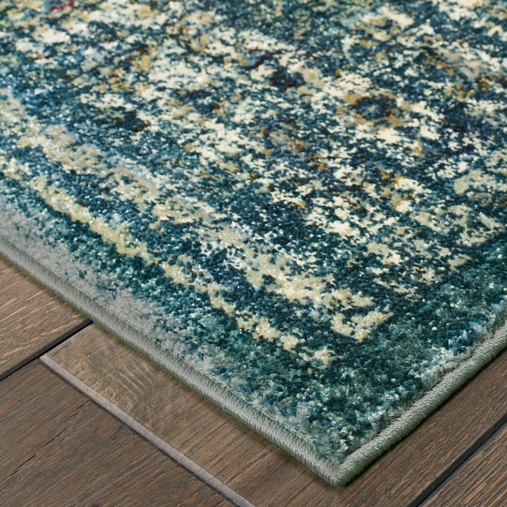 4" x 6" Peacock Blue and Ivory Indoor Area Rug