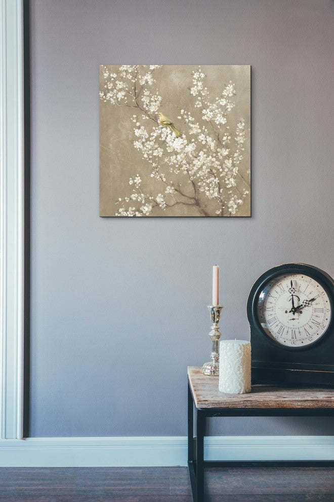 "White Cherry Blossom II Neutral" Giclee Canvas Wall Art, 18"x18"