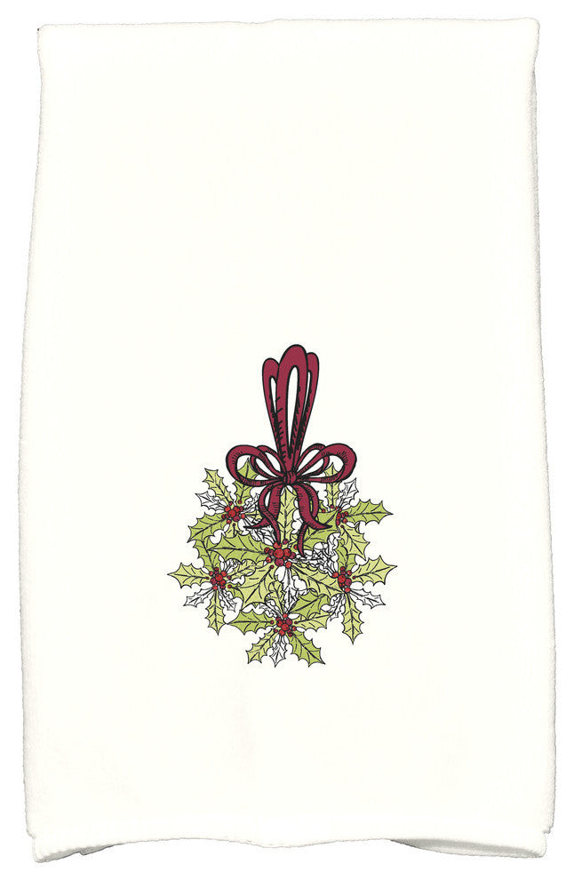 Traditional Mistletoe Decorative Holiday Floral Print Hand Towel, Green