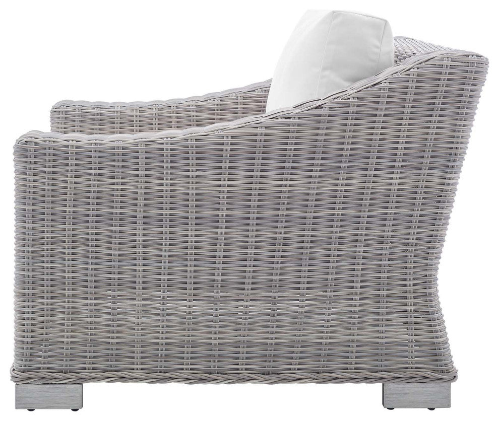 Lounge Sofa Chair Table Set, Rattan, Wicker, Gray White, Modern, Outdoor