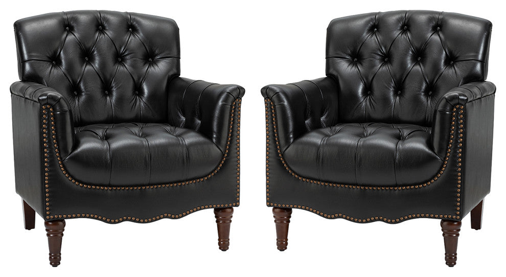 Bertram Genuine Leather Armchair Set of 2, Black