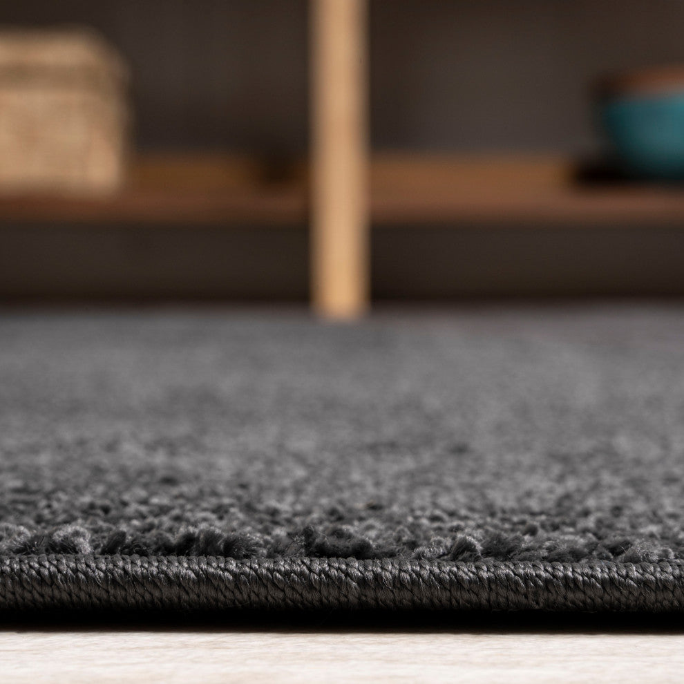 Haze Solid Low-Pile Runner Rug, Black, 5' Square