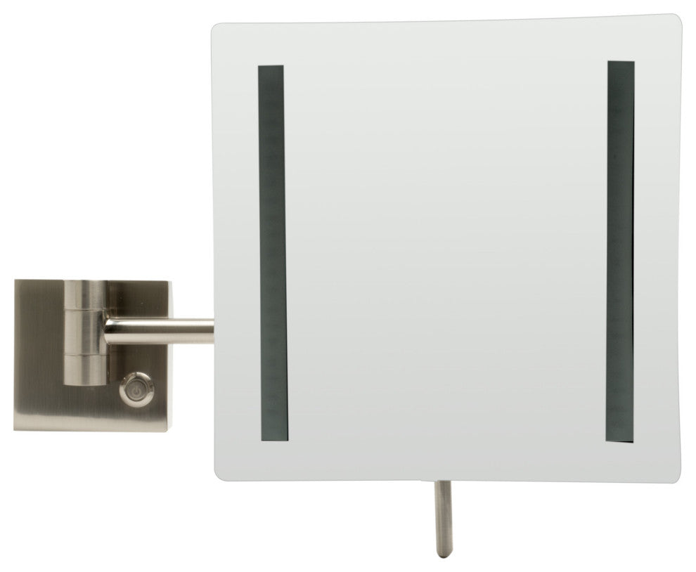 ALFI brand ABM8WLED-BN Brushed Nickel Wall Mount Square 8" Mirror w/ Light