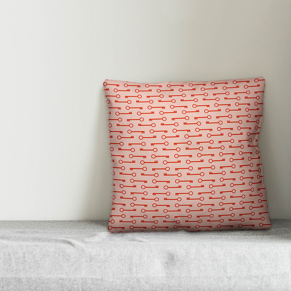Red Keys Pattern Throw Pillow, 16"x16"