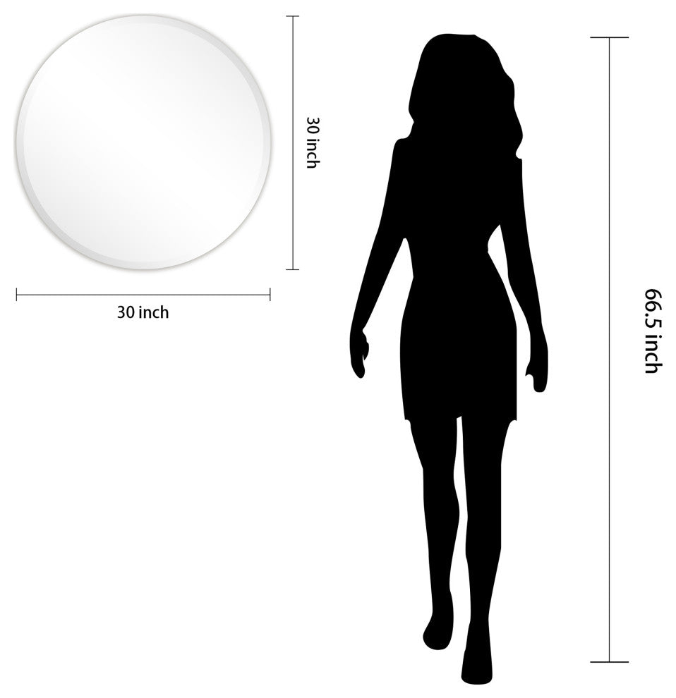 Frameless Beveled Round Wall Mirror, 1" Beveled Edge, 30"x30"