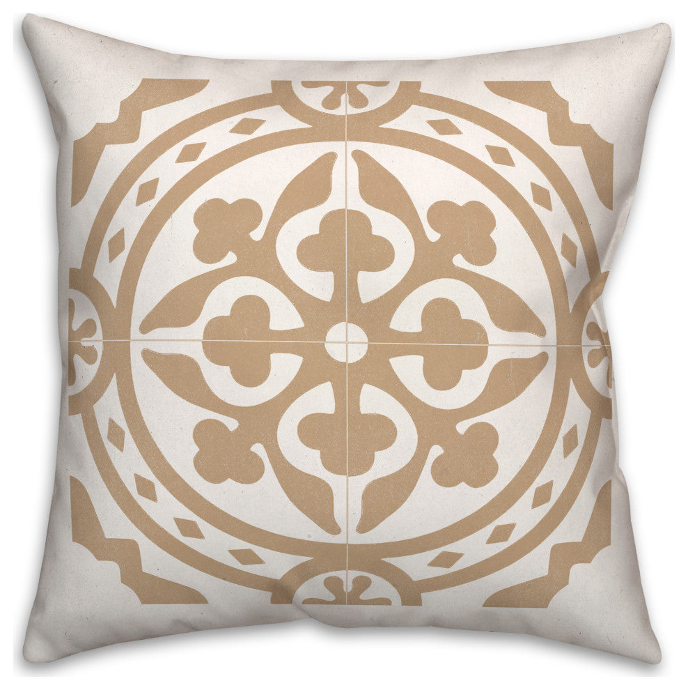 Tan Tile Medallion 18x18 Spun Poly Pillow