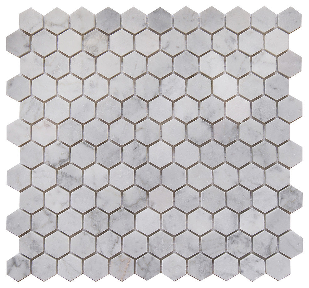 Carrara White Marble Mosaic Tile, Hexagon, Honed, Sample